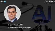 Dr. Hojjat Salmasian, Children's Hospital of Philadelphia_AI graphic over stethoscope Photo by Just_Super/iStock/Getty Images Plus