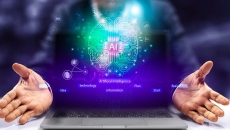 Digital representation of AI above a computer