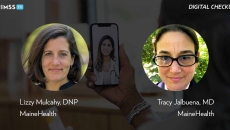Lizzy Mulcahy and Dr. Tracy Jalbuena, MaineHealth_Patient listening to doctor through telehealth app Photo by SDI Productions/E+/Getty Images