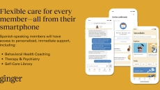 Images of smartphones displaying the Ginger app in Spanish