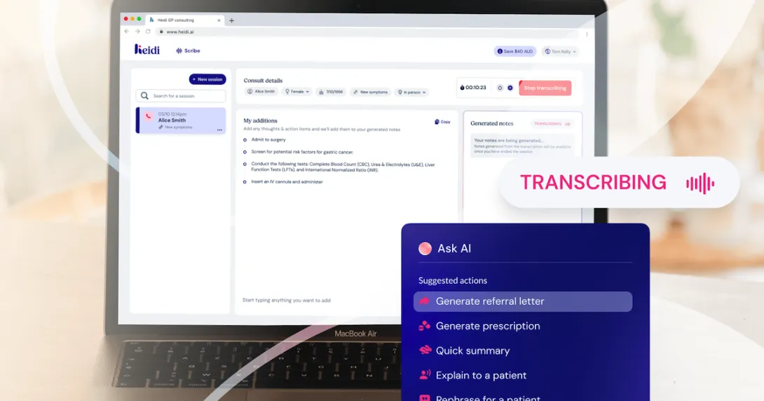 Interface of Heidi AI scribe