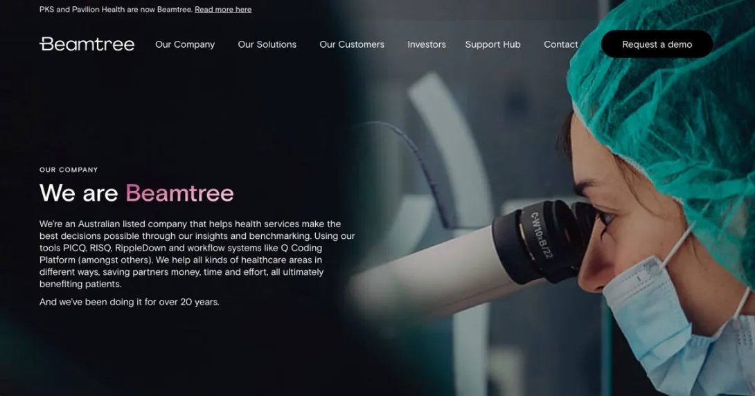 Screenshot of the Beamtree landing page