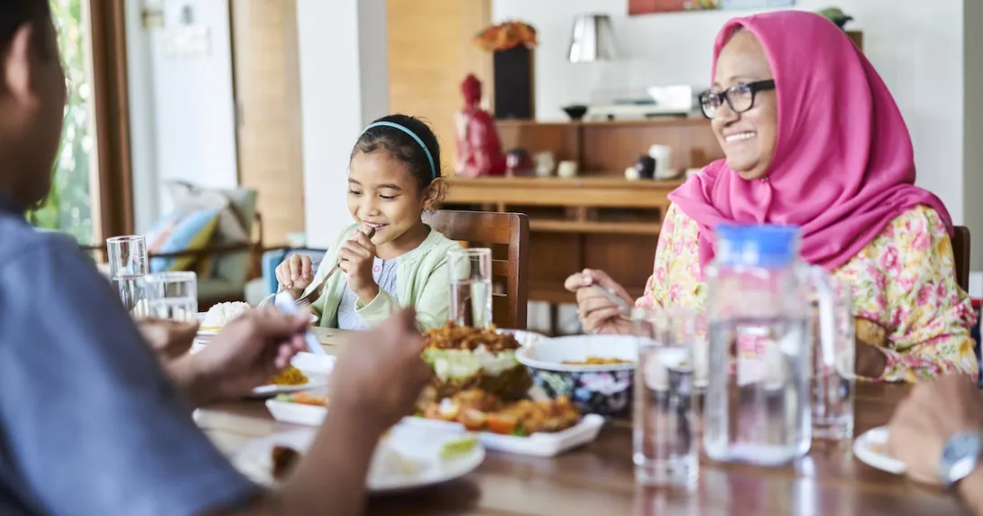 A family eating dinner together