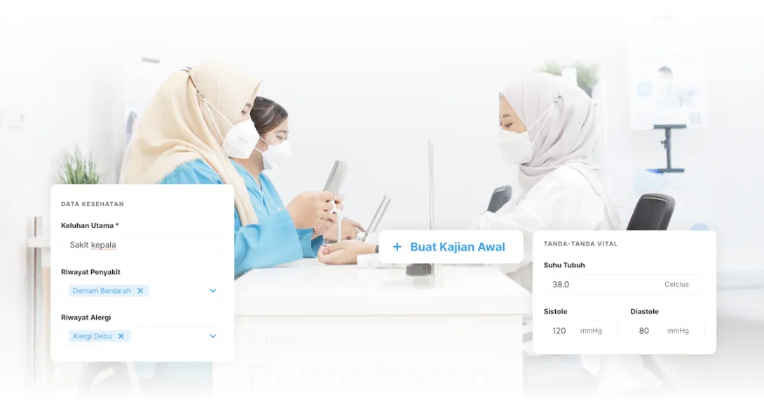 A Klinik Pintar clinic staff getting a patient's vitals