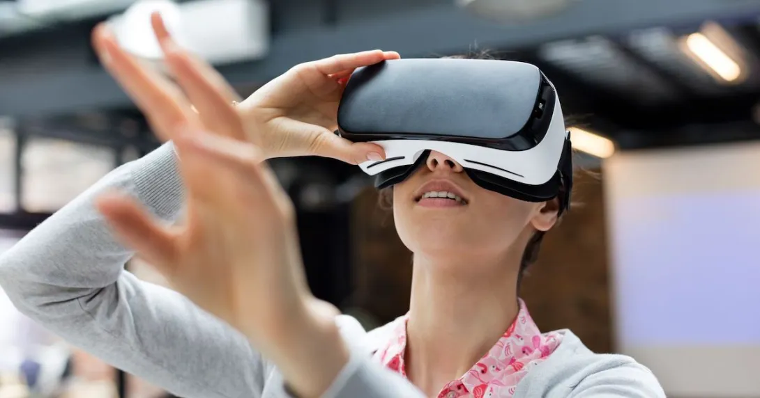 Person using a virtual reality headset