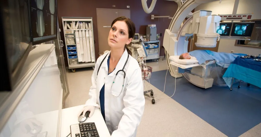 A doctor reviewing a patient's scan