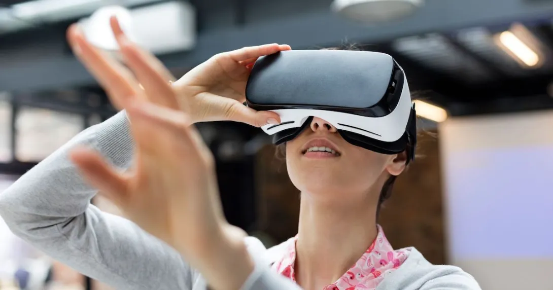 A person using virtual reality glasses